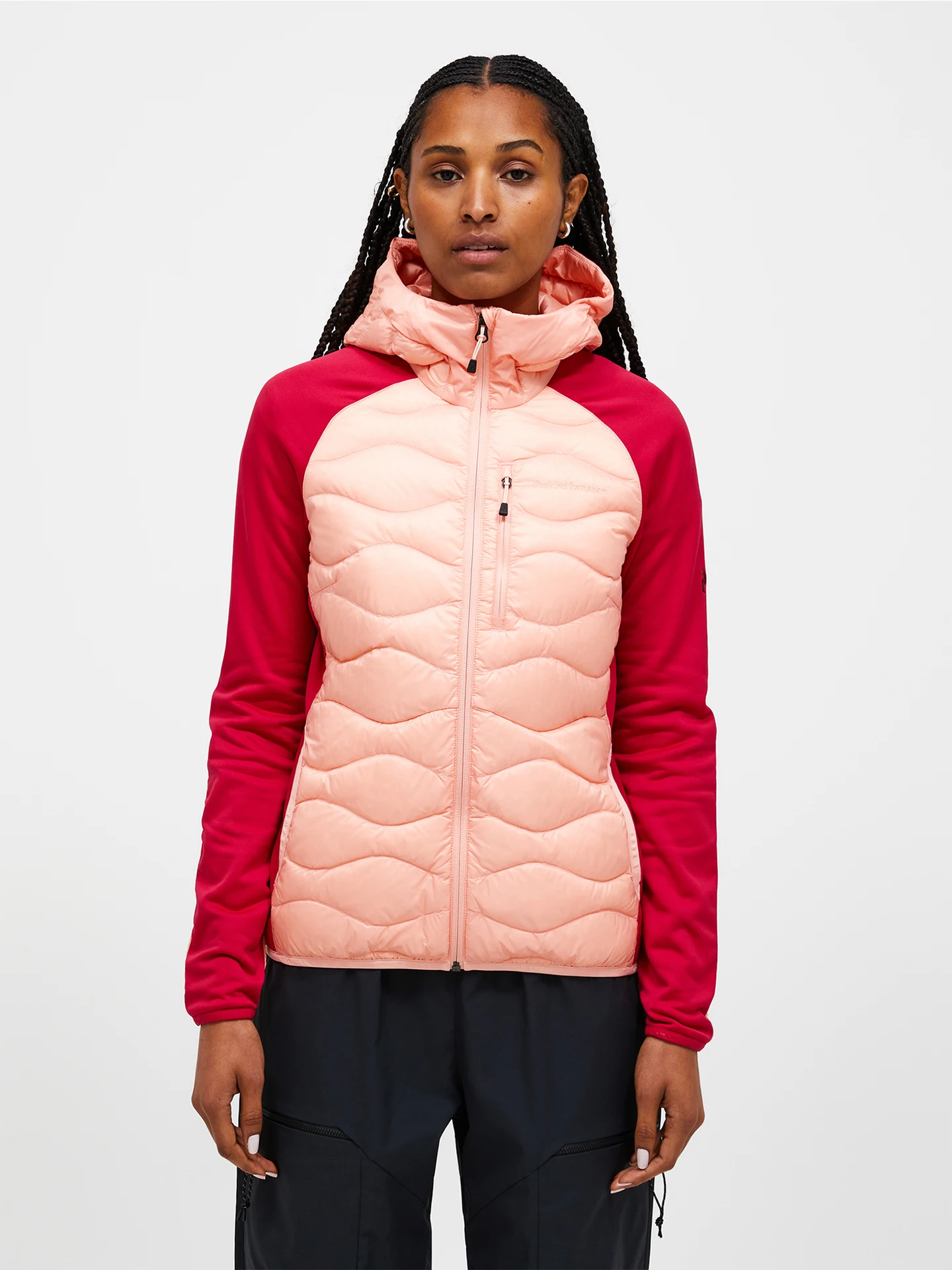 HELIUM HYBRID DOWN HOOD JACKET WOMEN RED POMPEIAN (5DM) / WARM BLUSH (5BH)