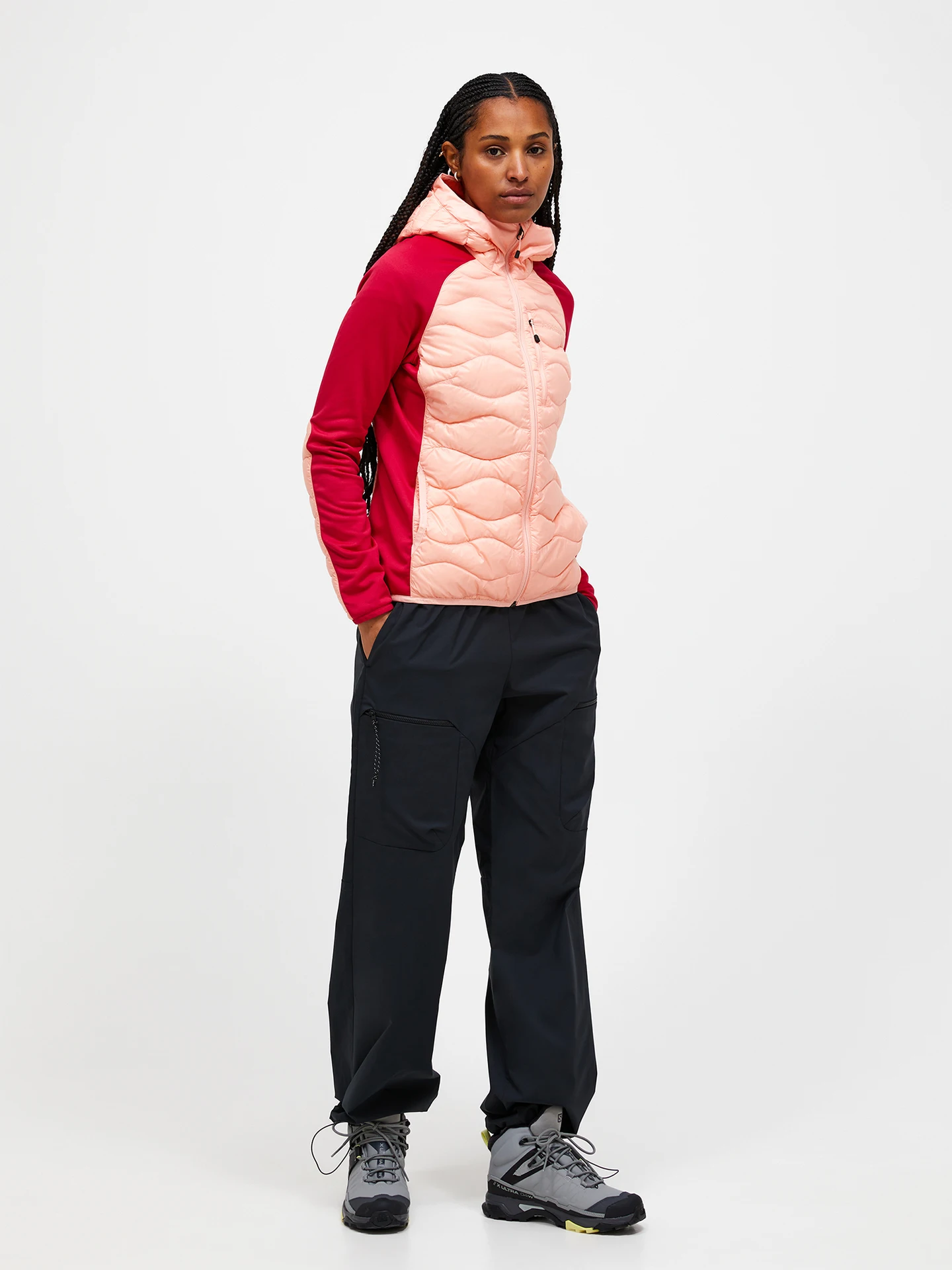 HELIUM HYBRID DOWN HOOD JACKET WOMEN RED POMPEIAN (5DM) / WARM BLUSH (5BH)